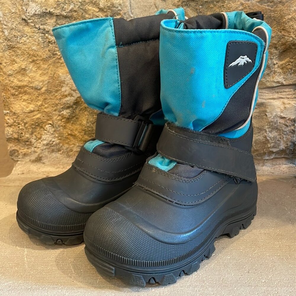 Tundra Kids Winter Snow Boots Size 1 Fleece Lined Turquoise Blue Black